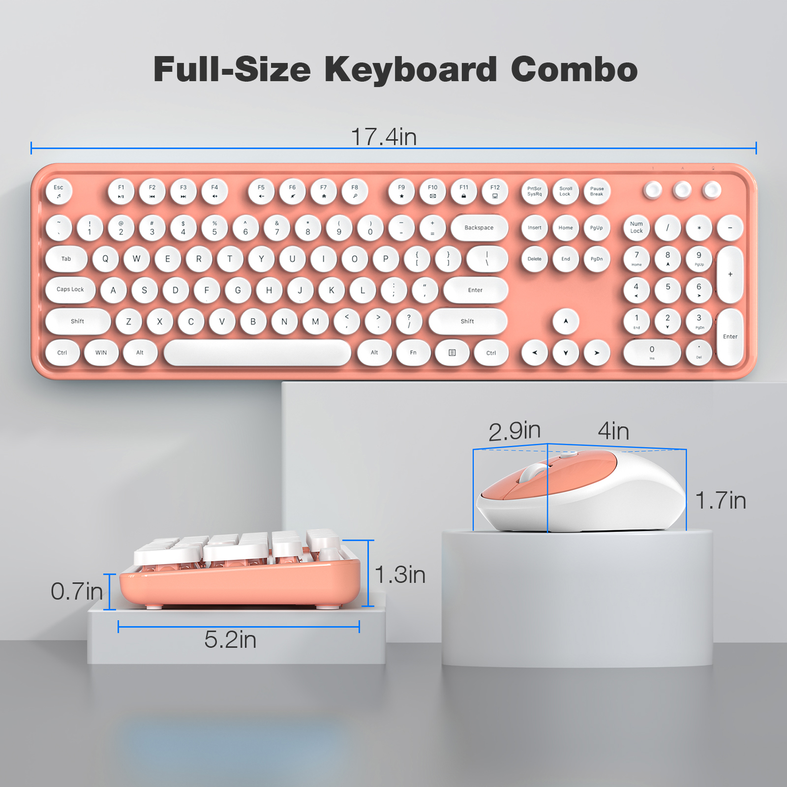 MOFII Wireless Keyboard and Mouse Combo, Computer Full Size 2.4G Plug and Play Wireless Typewriter Retro Round Keyboard and Mouse Set for Windows, Computer, Desktop, PC, Notebook - (Light Orange)