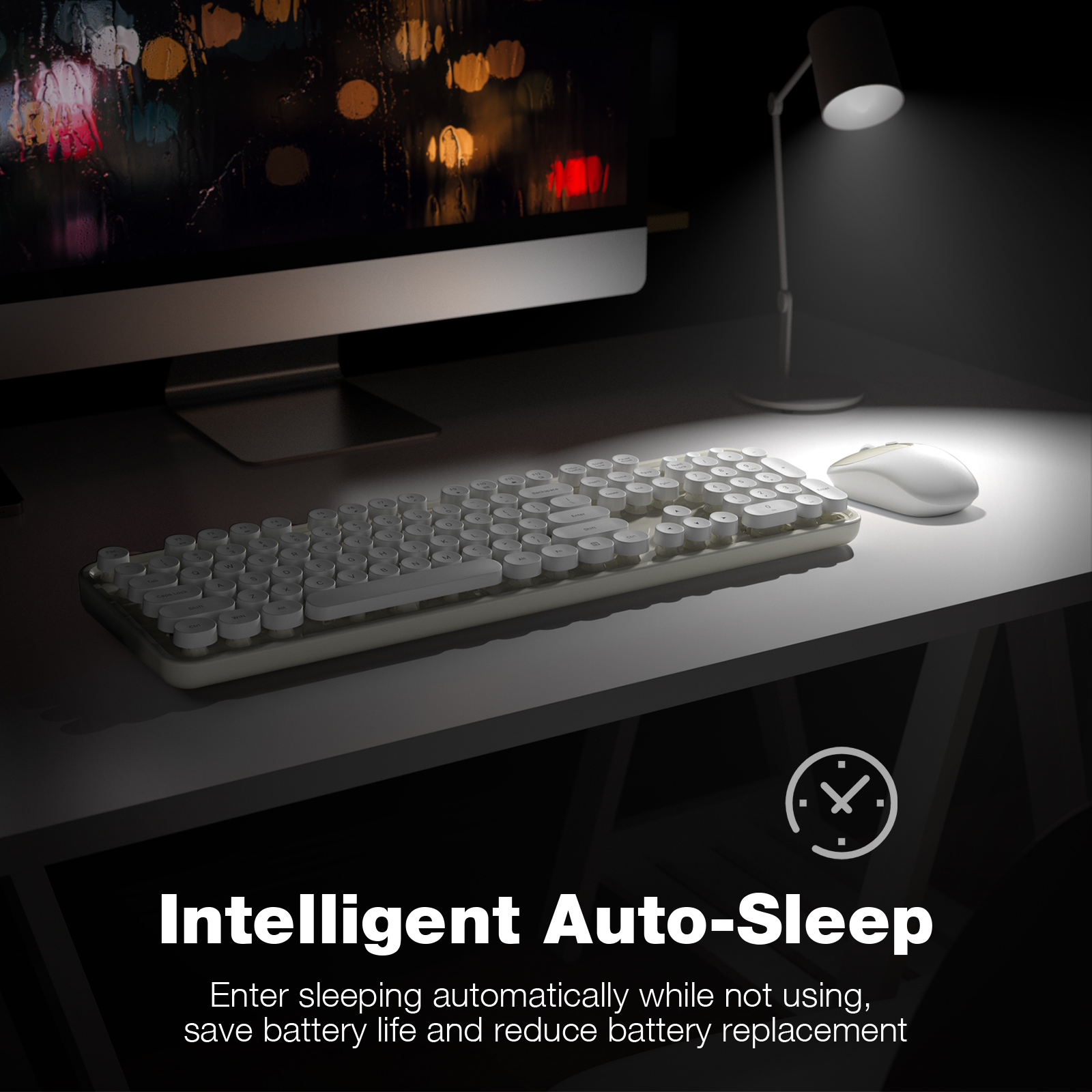 MOFII Wireless Keyboard and Mouse Combo, Computer Full Size 2.4G Plug and Play Wireless Typewriter Retro Round Keyboard and Mouse Set for Windows, Computer, Desktop, PC, Notebook - (Off White)